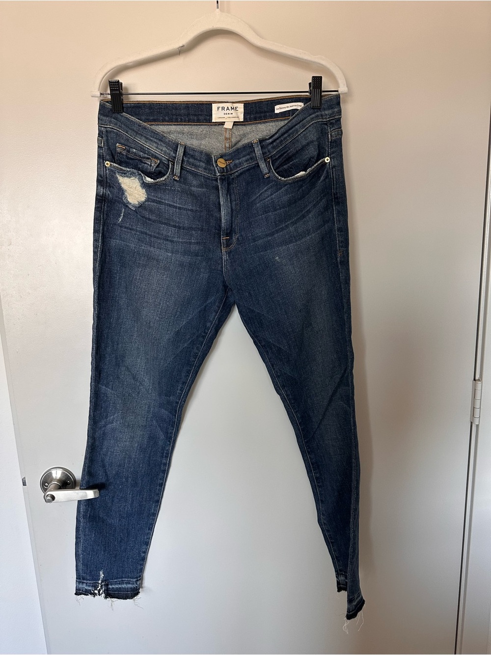 Frame Denim Distressed Skinny Jeans - Indigo Blue